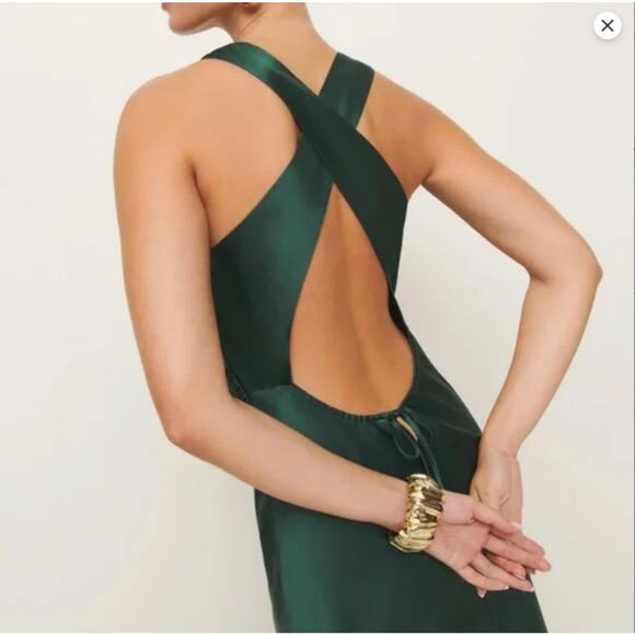 Reformation Anaiis Silk Maxi Dress Forest Green Size 4 - Picture 3 of 7
